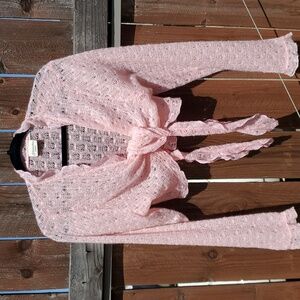 Cropped Pink Crocheted Sweater sz XL